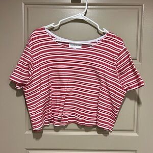 Cropped striped oversized tee